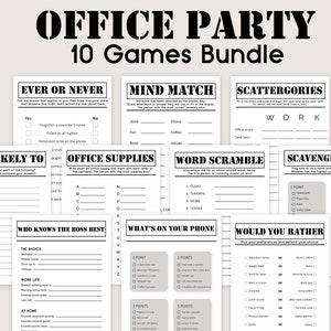 Kantoorfeestspellen Spellen voor het werk Teambuilding IJsbrekerspellen Happy Hour-spellen Personeelswaarderingsspellen Bundel leuke activiteiten Afdrukbaar