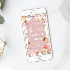 Fairy First Birthday Invitation Fairy Digital Invitation Electronic My Fairy First Mobile Invitation Phone Invite Girl Evite EDITABLE F01