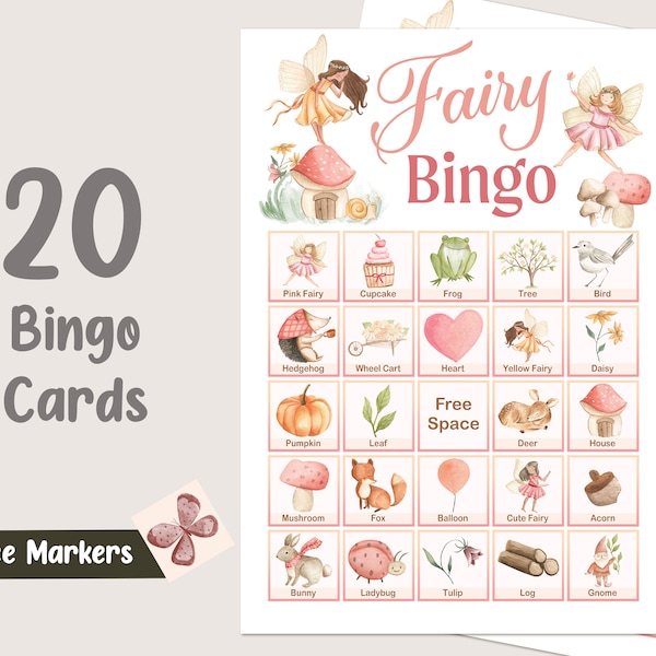 Fairy Bingo 20 Karten Fee Spiele Fee Party Spiele Fairy Garden Bingo Fee Geburtstag Spiele Zauberwald Spiel Mädchen Sofort Download F01