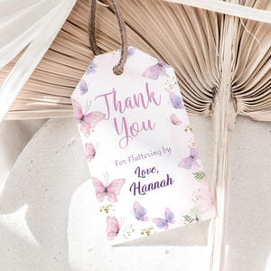 Etiquetas de regalo con forma de mariposa, etiquetas de agradecimiento para cumpleaños con forma de mariposa, etiquetas de regalo con temática de mariposa, etiquetas para fiesta con forma de mariposa, etiquetas editables, descarga instantánea B04