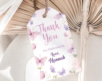 Butterfly Favor Tags Butterfly Birthday Thank You Tags Butterfly Theme Gift Tags Butterfly Party Tags Labels EDITABLE Instant Download B04