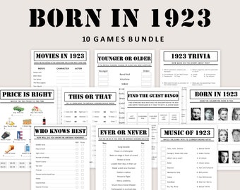 101st Birthday Games Bundle 1923 Birthday Game 101st Birthday Party Activities Men Women Him Her Born in 1923 Trivia Quiz Digital PRINTABLE