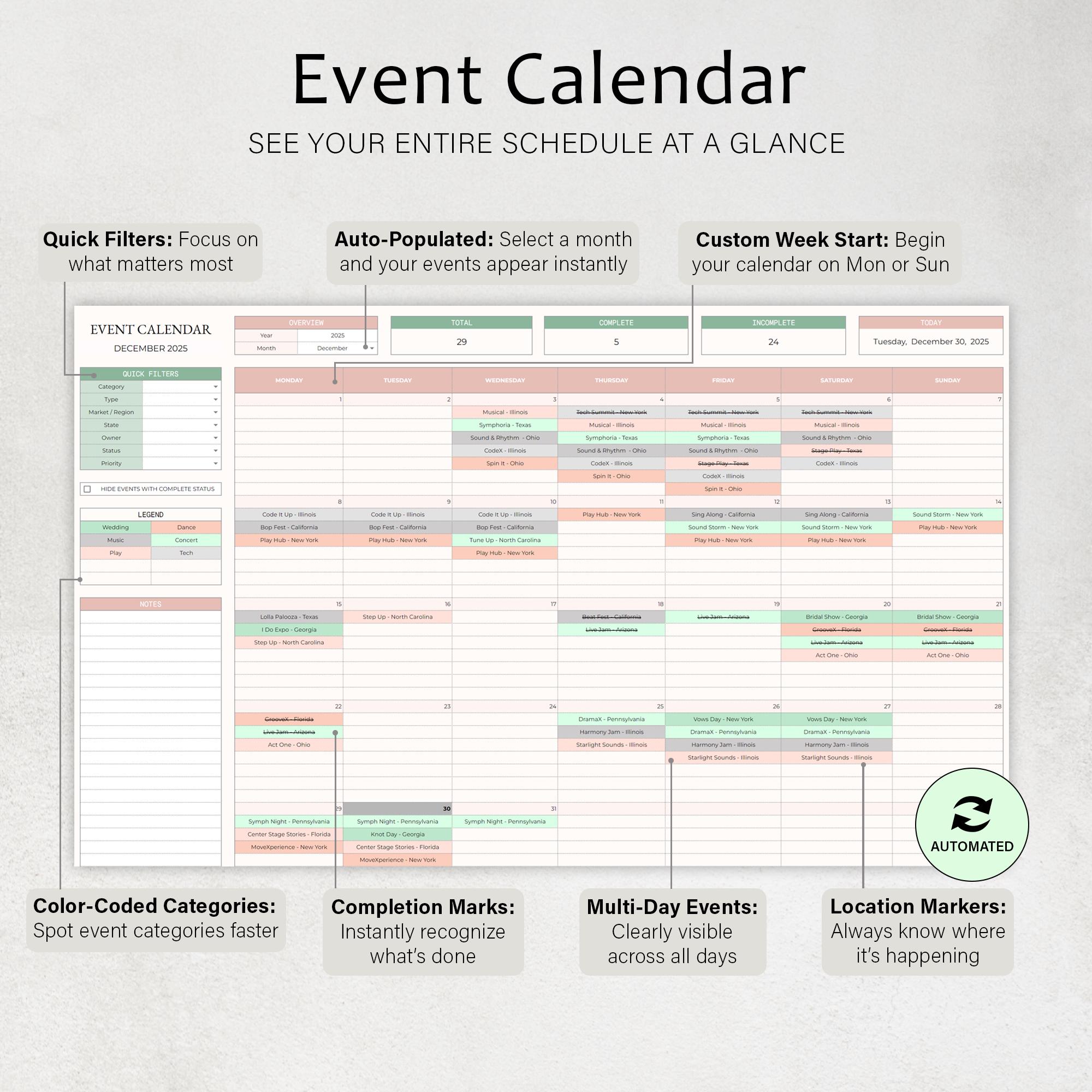 Events Schedule Events Calendar Template Multi-day Event Scheduler ...
