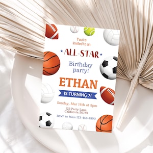 Sports Invitation Sports Birthday Boy Sports Birthday Party Invite All Star Invitation Sports Theme Invite EDITABLE Instant Download S12