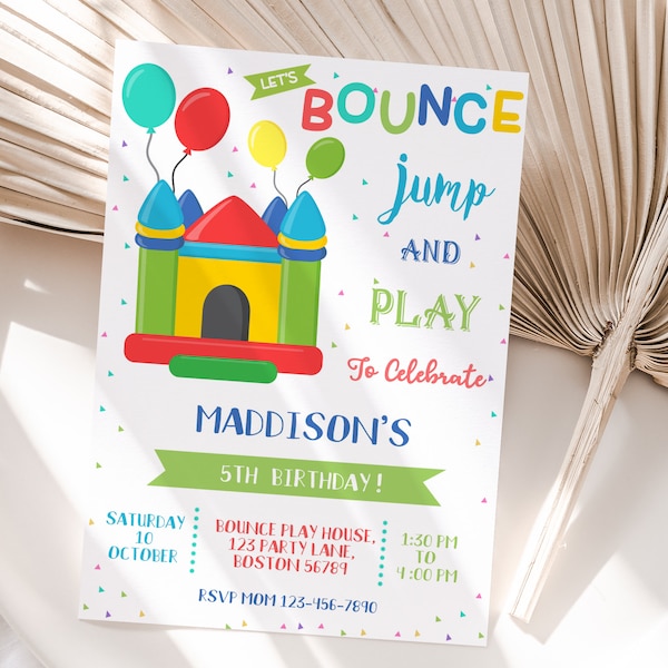 Editable Bounce House Birthday Invitation Bouncy House Birthday Party Invite Trampoline Jump Invite Instant Digital Download Tempalte B02