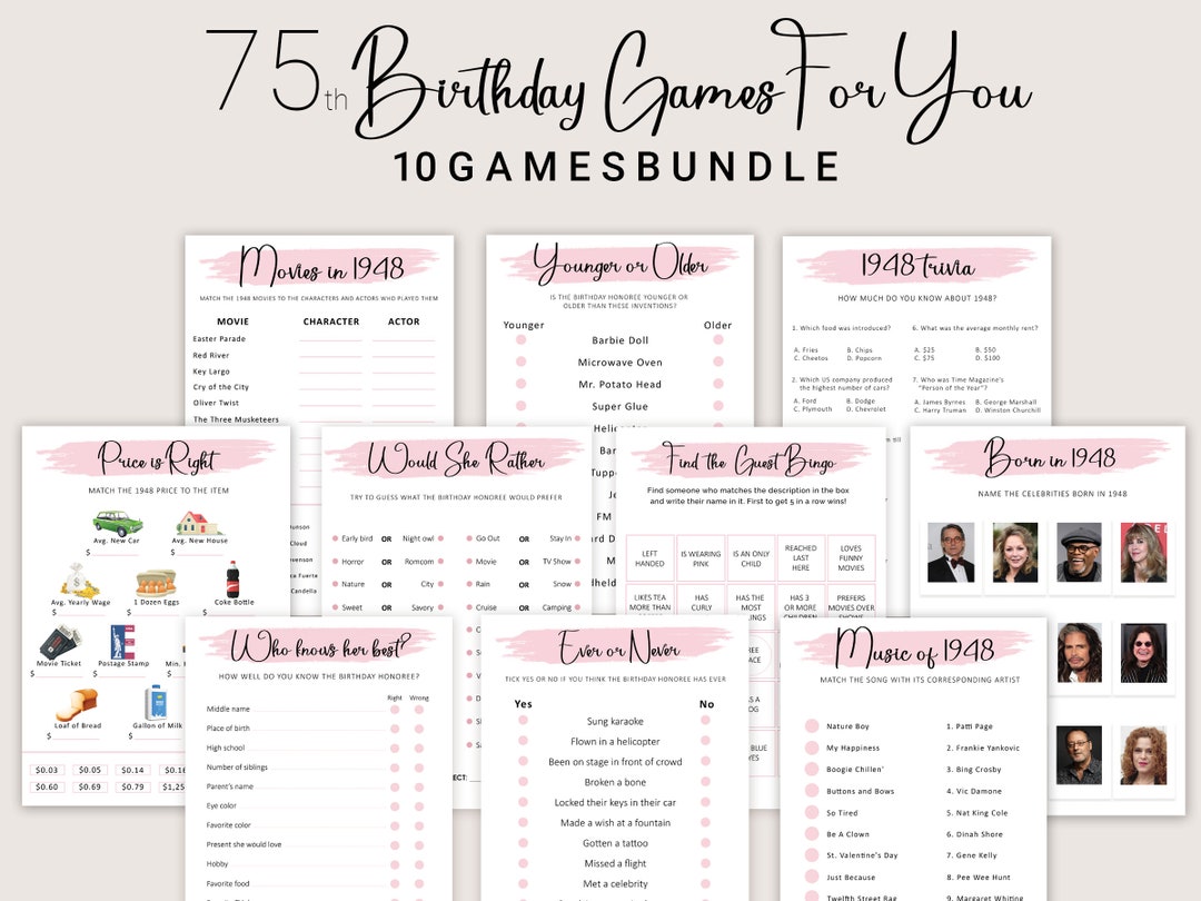 75th Birthday Games for Women 75th Birthday Party Games for - Etsy