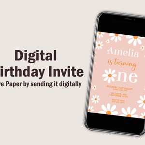 Daisy First Birthday Invitation Retro Daisy 1st Birthday Invite Groovy Daisy Boho Girl Birthday Invite Editable Instant Digital Download R02 image 4