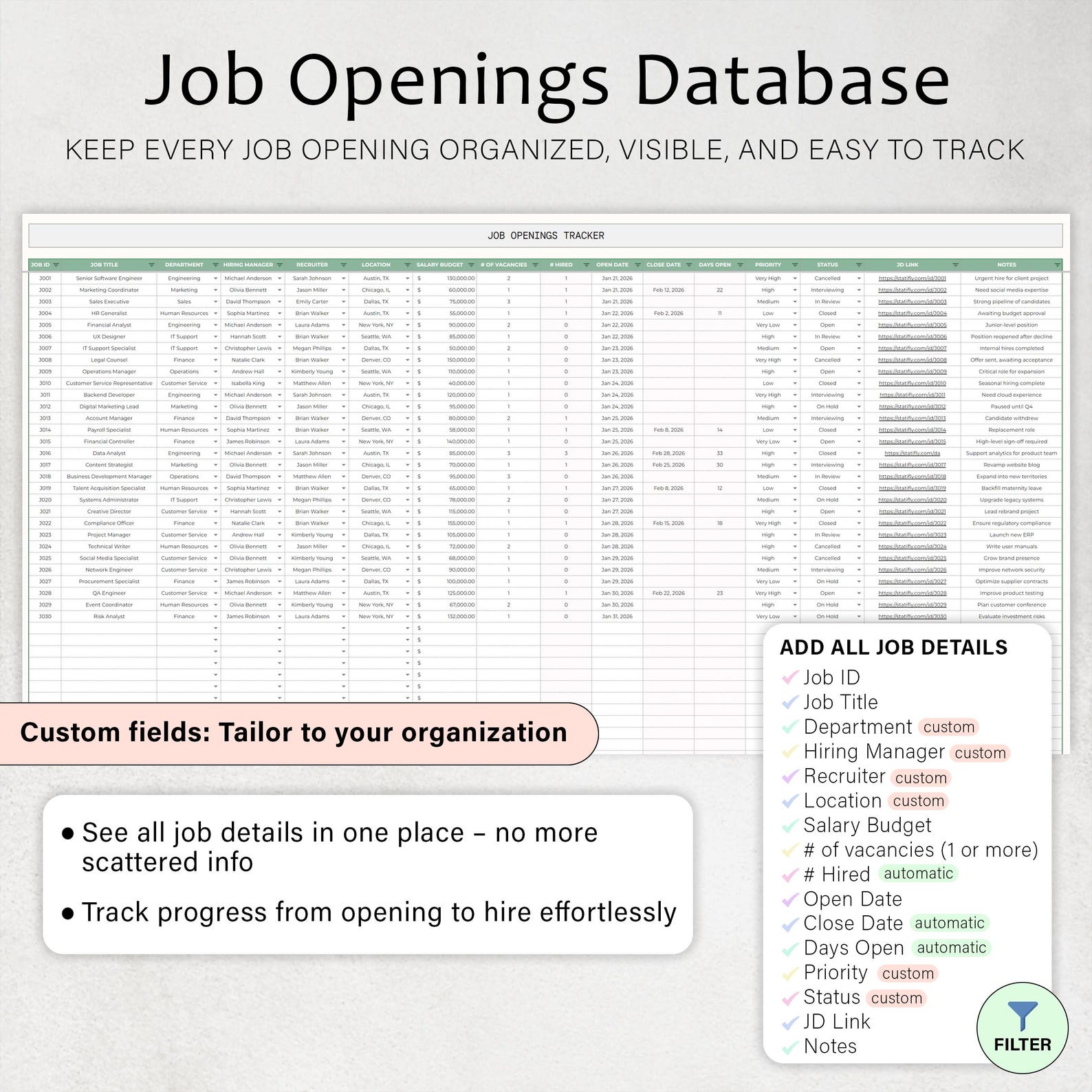 Recruitment Tracker Spreadsheet Hiring Tracker Recruiting Planner ...