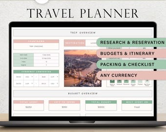 Travel Planner Travel Itinerary Template Trip Planner Travel Budget Tracker Vacation Planner Packing list Checklist Family Holiday Guide