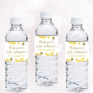 Bee Baby Shower Water Bottle Labels Bee Bottle Wrappers Parents to Bee Decor A Little Honey On Way Decoration Bee Theme Party EDITABLE BS3