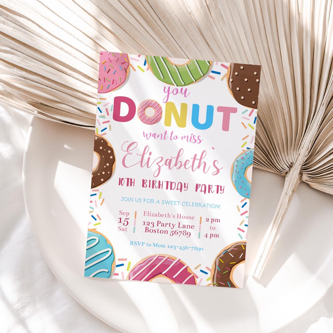 Donut Birthday Invitation Editable Donut Party Invite Template Girl Boy ...