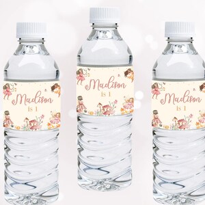 Étiquette de bouteille d'eau féerique emballage de bouteille d'anniversaire de fée décoration de fête forêt enchantée fille fée premier décor MODIFIABLE numérique instantané F01