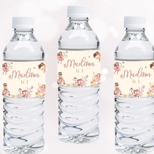 Fairy Water Bottle Label Fairy Birthday Bottle Wrapper Enchanted Forest Party Decoration Girl Fairy First Decor EDITABLE Instant Digital F01