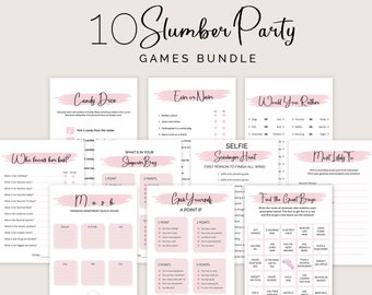 Slumber Party Games Bundle Teen Preteen Sleepover Party Activités Girl Pyjama Party Games PRINTABLE Birthday Games Pink Instant Digital S07
