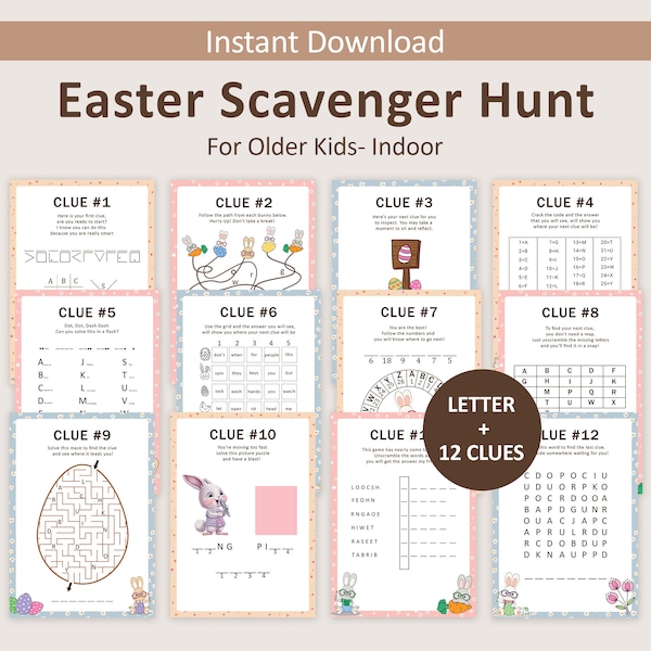 Easter Scavenger Hunt for Older Kids Easter Egg Hunt Clues Teens Easter Bunny Escape Room Easter Basket Treasure Hunt Indoor Game PRINTABLE