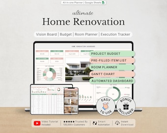 Home Renovation Planner Home Construction Tracker Spreadsheet House Remodel Budget Template Cost Estimator Google Sheets