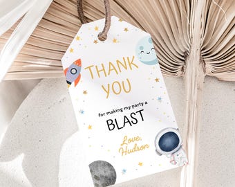First Trip Around The Sun Thank You Tags Space Favor Tag Astronaut Theme Party Gift Bags Birthday Tags Outer Space Party Labels EDITABLE S03