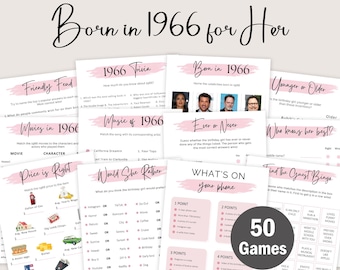 60th Birthday Games for Women 60 Birthday Party Games for Her Born in 1966 Game 1966 Trivia Quiz Activity Bundle Instant Digital EDITABLE