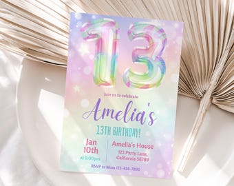Invito per il 13° compleanno, invito per la festa del 13° compleanno, invito per il tredicesimo compleanno, invito per il compleanno di una tredicenne, modificabile R05