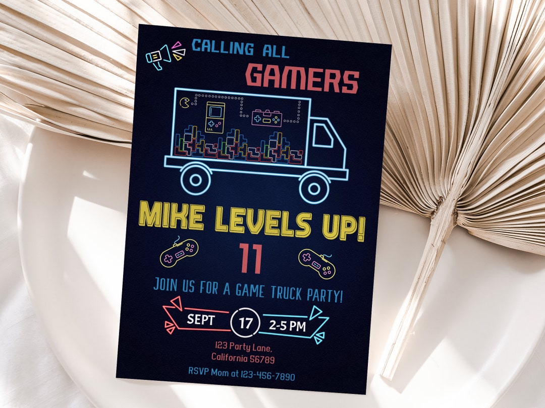 Game Truck Birthday Invitation Game Truck Party Invitation Video Game Truck Birthday Invitation