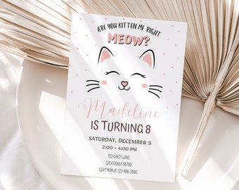 Cat Birthday Invitation Kitty Birthday Invitation Kitty Cat Birthday Invite Kitten Party Invite Girl Pink Kitty EDITABLE Instant Digital K01