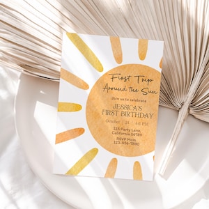 First Trip Around The Sun Birthday Invitation Sun Invite 1st Birthday You Are My Sunshine Boho Invite Editable Instant Digital Download S06