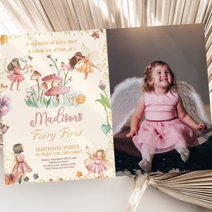 Fairy First Birthday Invitation with Photo Fairy Birthday Invitation Picture Fairy 1st Birthday Party Invite Editable Instant Digital F01