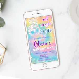 10th Birthday Electronic Invitation Girl Birthday Invitation Digital 10 Year Old Mobile Invitation Tie Dye Party Evite Phone Invite EDITABLE