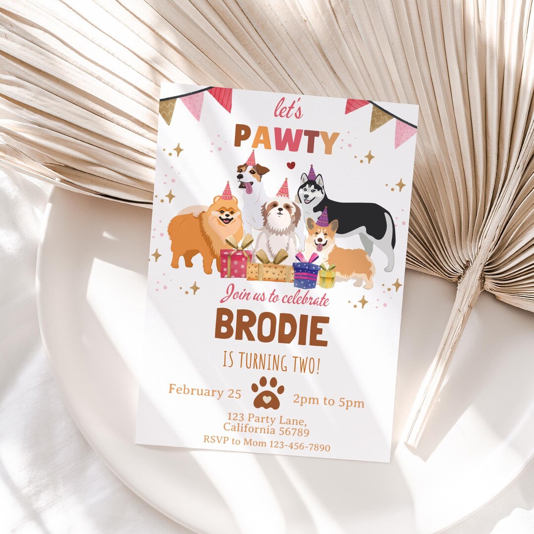 Dog Invitation Puppy Party Invite Dog Birthday Party Invitation Lets ...