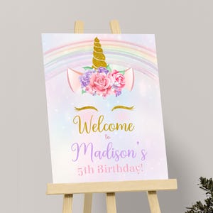 Unicorn Welcome Sign Unicorn Birthday Sign Unicorn Party Welcome Sign Girl Party Rainbow Theme Poster Decor Decoration EDITABLE Instant U01