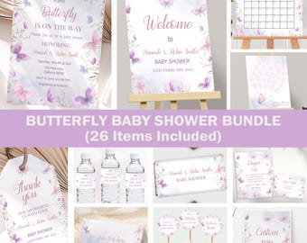 Butterfly Baby Shower Invitation Bundle A Little Butterfly Is On The Way Invitation Pink Purple Butterfly Decoration Decor Girl EDITABLE BS4