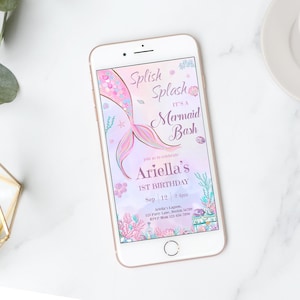 Mermaid Electronic Invitation Under The Sea Birthday Invitation Digital Splish Splash Mobile Invitation Ocean Party Phone Evite EDITABLE M02