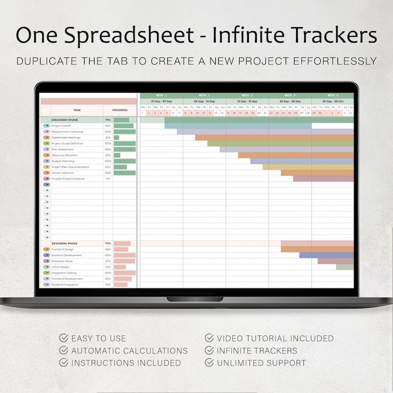 Gantt Chart Spreadsheet Project Timeline Management Tool Task ...