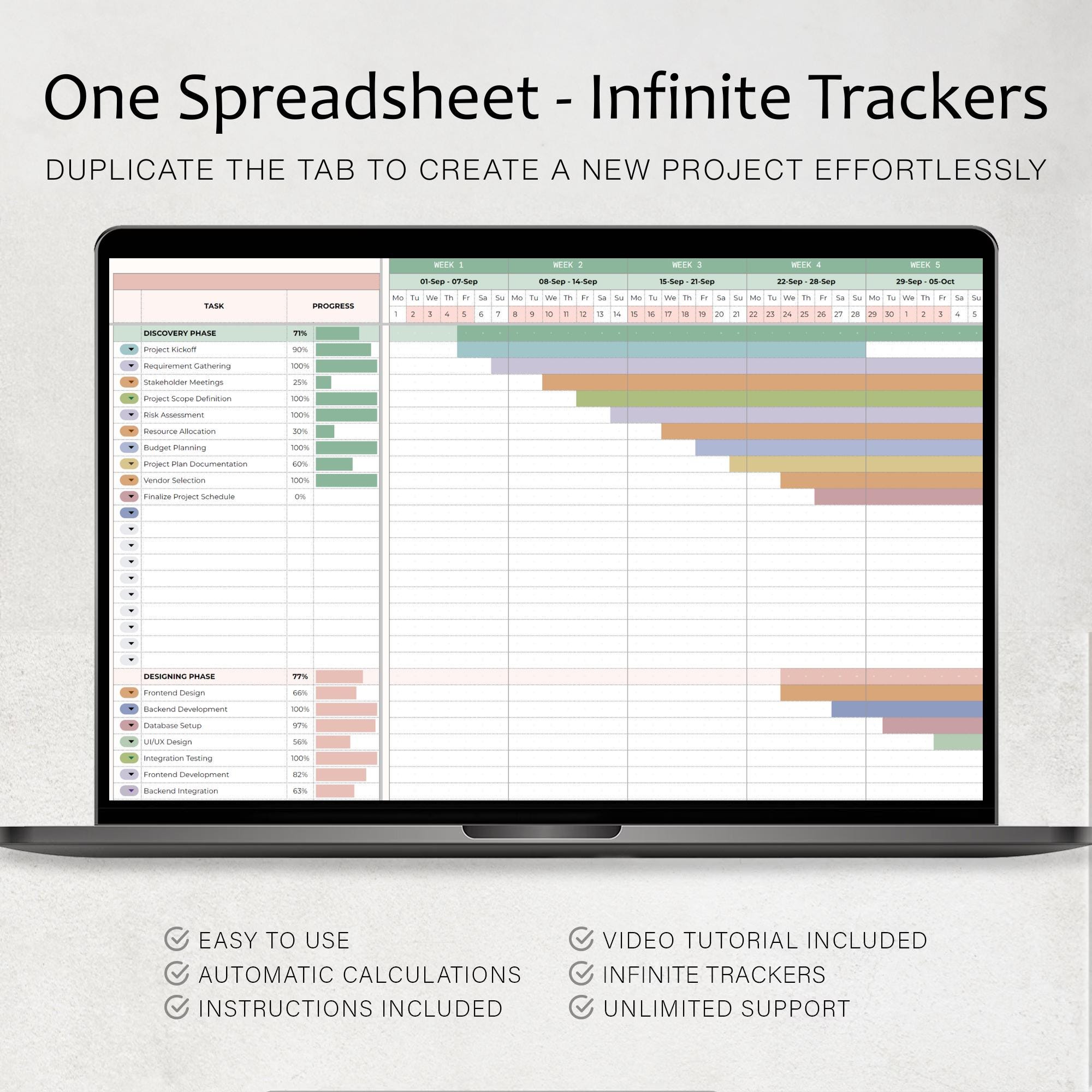 Gantt Chart Spreadsheet Project Timeline Management Tool Task ...