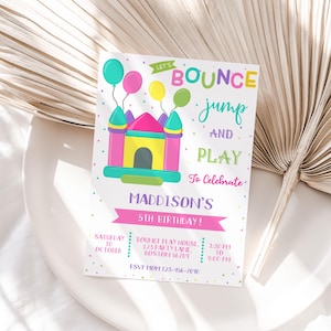Editable Bounce House Birthday Invitation Template Trampoline Jump Birthday Party Invite Bounce Party Instant Digital Download Printable B02