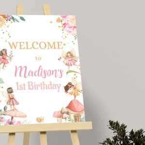 Fairy First Welcome Sign My Fairy First Birthday Sign Fairy Welcome Poster Enchanted Forest Party Decor Fairy 1st Theme EDITABLE Digital F01