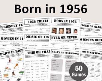 70th Birthday Games Bundle 70th Birthday Party Games 1956 Trivia Born in 1956 70 Year Old Men Women Him Her Quiz EDITABLE Instant Digital