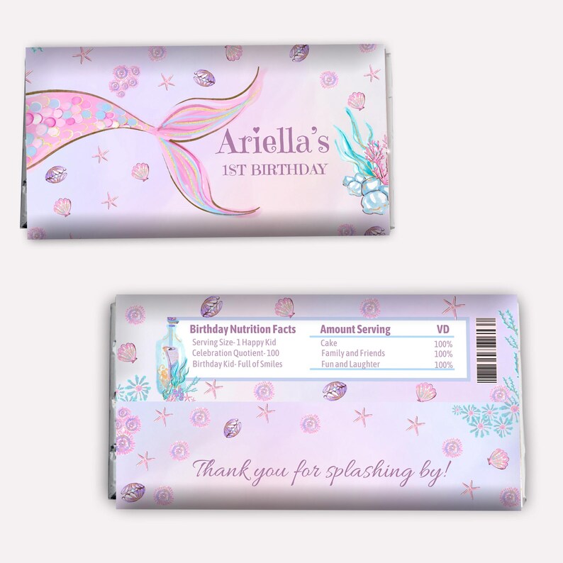 Mermaid Chocolate Wrapper Mermaid Chocolate Bar Label 1.55 Oz Birthday ...