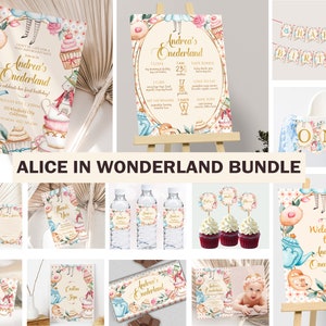 Alice in Wonderland Invitation Bundle Onederland Birthday Decoration Whimsical Mad Tea Party Decor First Birthday 1st EDITABLE Digital A01