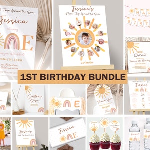 First Trip Around The Sun Birthday Invitation Bundle First Birthday Invite 1st Birthday Theme One Year Around Sun Party Editable Instant S06