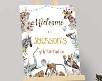 Party Animals Welcome Sign Safari Birthday Party Welcome Sign Jungle Welcome Poster Zoo Birthday Decoration EDITABLE Instant Digital P07