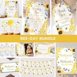 Bee Birthday Invitation Bundle Bee Day Party Decorations Bee Birthday Party Theme Bee Party Kit Pack Printables EDITABLE Instant Digital B03