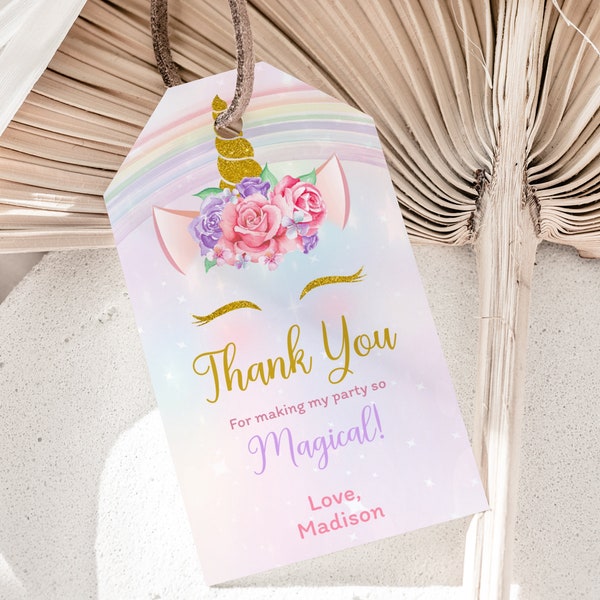 Unicorn Favor Tags Unicorn Thank You Tag Girl Birthday Party Gift Label Rainbow Baby Shower Sticker Decoration EDITABLE Instant Digital U01