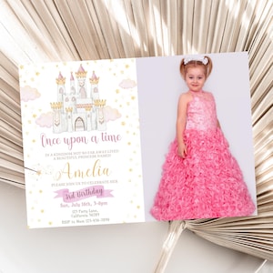 Princess Invitation with Photo Princess Birthday Invitation with Picture Princess Party Invitation Pink Gold EDITABLE Instant Download