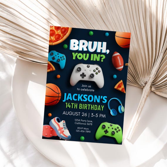 Bruh Birthday Invitation Bruh Invitation You In Gamer Invitation Sports Party Video Game Invite Arcade Theme Boy Teenager EDITABLE Instant