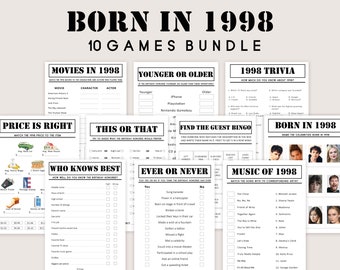 26e anniversaire Jeux Bundle 1998 Jeu d’anniversaire 26e anniversaire Activités de fête Hommes Femmes Lui Son Né en 1998 Trivia Quiz Numérique IMPRIMABLE