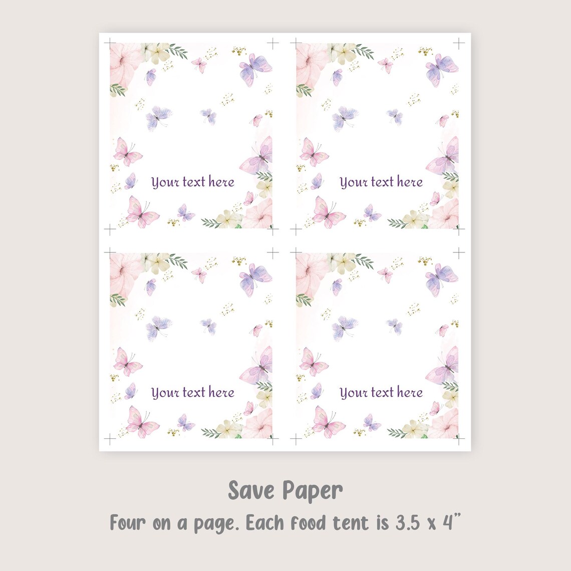 Butterfly Food Tent Butterfly Birthday Tent Card Purple Butterfly Food ...