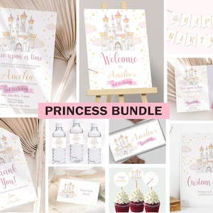 Princess Birthday Invitation Bundle Princess Party Invitation Princess Party Decoration Princess Theme Decor Girl EDITABLE Instant Digital