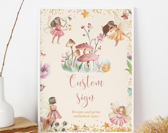 Editable Fairy Custom Sign Template Enchanted Forest Garden Customizable Sign Text Girl Floral Magical Princess Birthday Party Instant F01