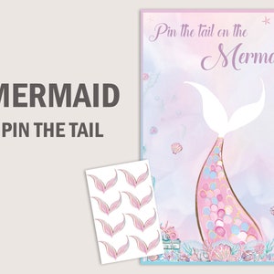 Mermaid Pin The Tail Mermaid Party Games Under The Sea Pin The Fin Splish Splash Birthday Ocean School Activity Game PRINTABLE Digital M02